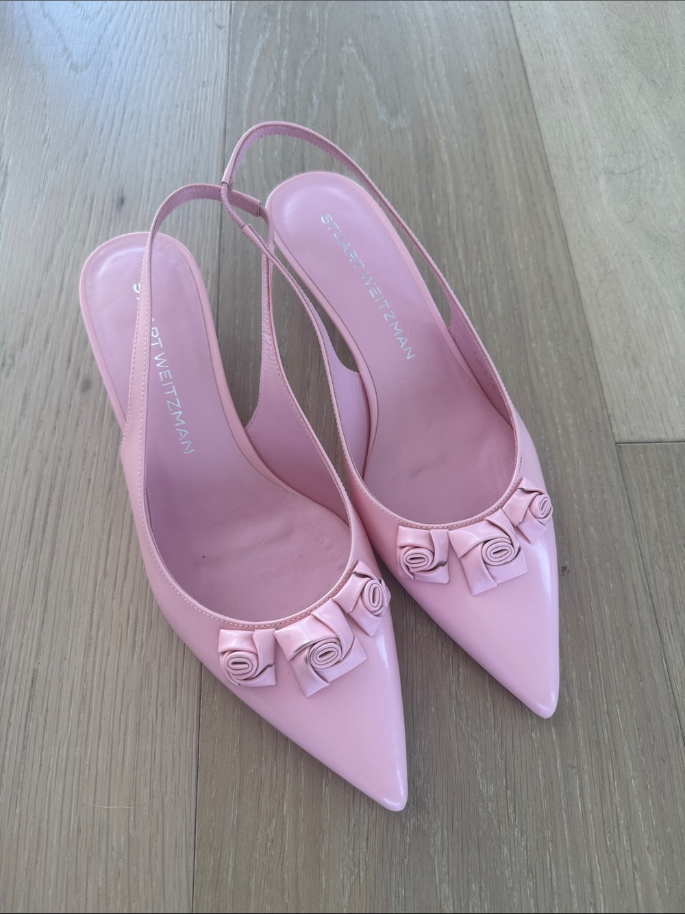Stuart Weitzman Rosie slingback 3d floral design kitten heels pumps